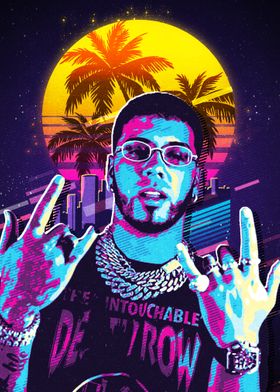 Anuel AA retro 80s style