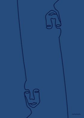 one line faces blue