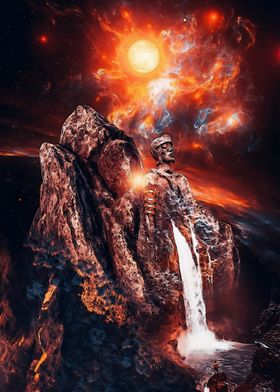 Giant statue and nebula