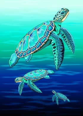 Sea Turtle Turquoise Ocean