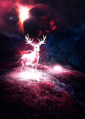 Glowing deer alien moon