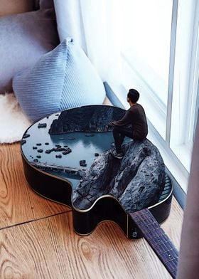 Guitar in double exposure