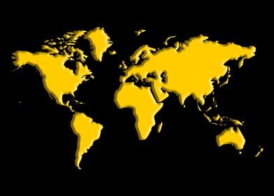 World Map Yellow On Black