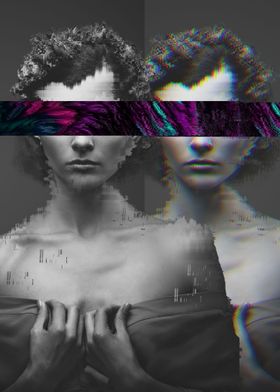 Glitch Art Poster Twins