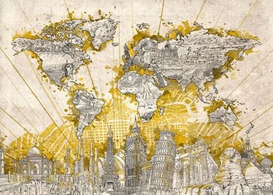 world map landmark vintage