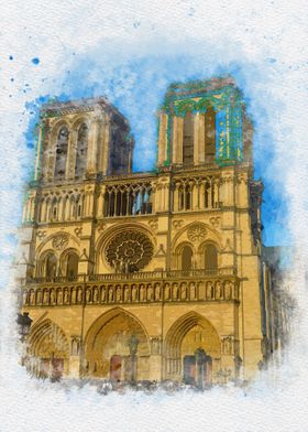 Notre Dame in watercolor