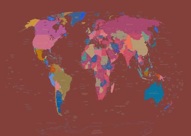 world map political red 