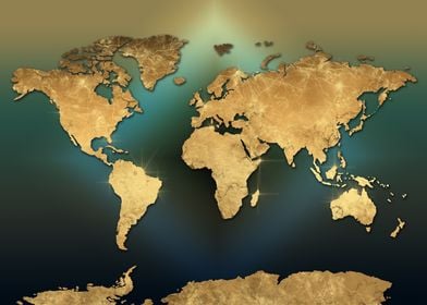 world map gold green