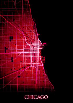 Chicago Illinois Red Map