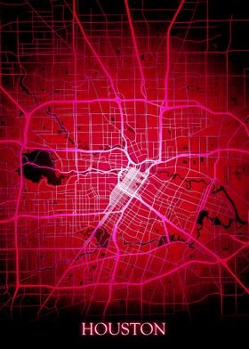 Houston Texas Red Map