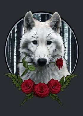 Wolf with Rose