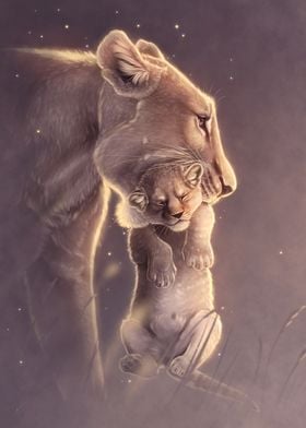 Lioness and her cub