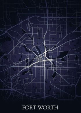 Fort Worth Night City Map