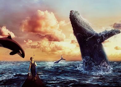 Boy and whales
