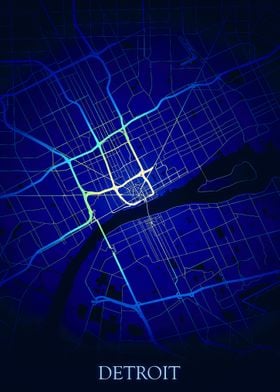 Detroit Night Blue Map