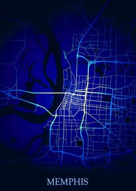 Memphis Night Blue Map