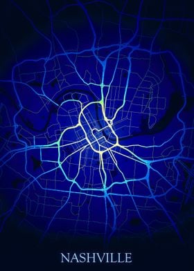 Nashville Night Blue Map