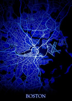 Boston Night Blue Map