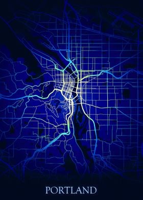 Portland Night Blue Map