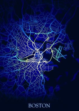 Boston Night Blue Map