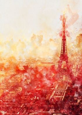 Eiffel Red Watercolor