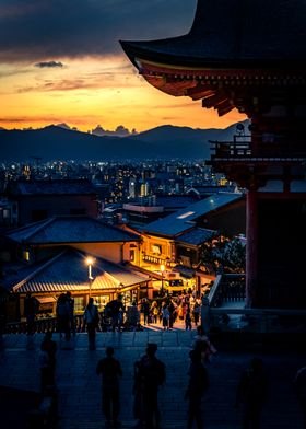 Night falling on Kyoto