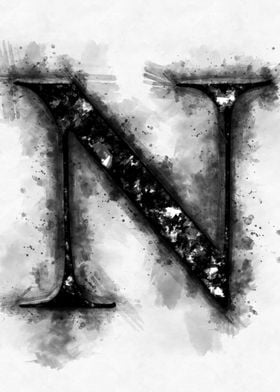 n letter watercolor