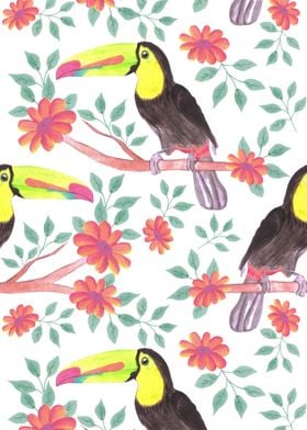 Toucan bird and flowers