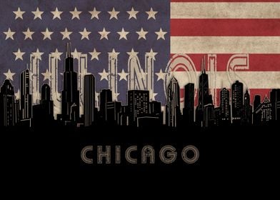 chicago skyline flag