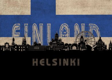 helsinki skyline flag