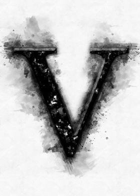 v letter watercolor