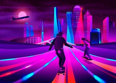 Synthwave Neon Skateboard