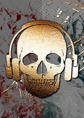 Gold Music Skull Poster