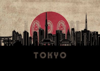 tokyo skyline flag