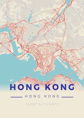 Hong Kong Vintage Map 