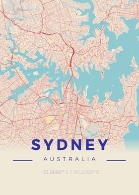 Sydney Vintage Map Style