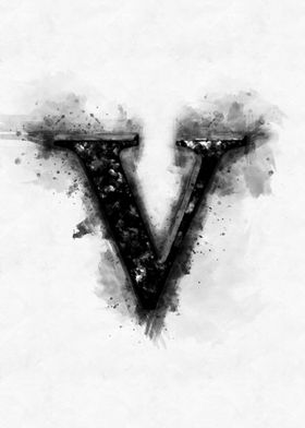 v letter watercolor