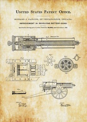 Gatling Gun Patent 1862