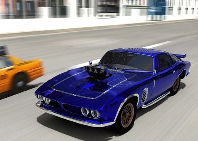 Blue Muscle Car Racing