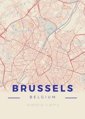 Brussels Vintage Map Style