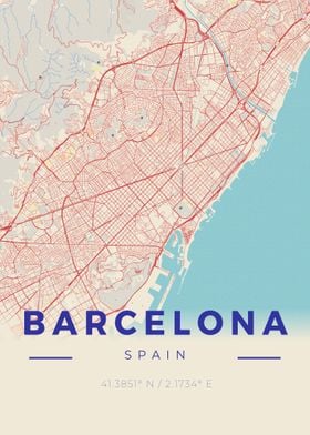 Barcelona Vintage Map 