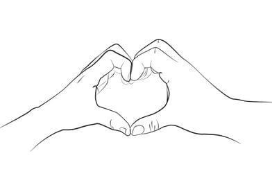 hands heart sign line art 