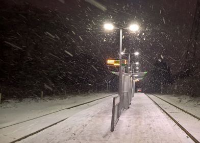 Tram stop blizzard