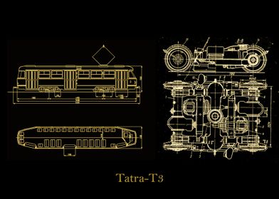 Tatra T3 blueprint gold  