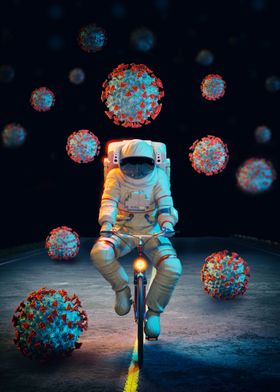 Man on bicycle with space 