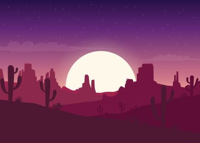 Desert landscape at night 