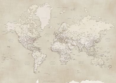 Sepia world map w cities