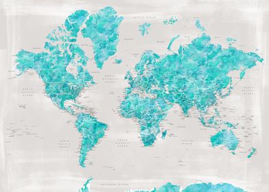 Distressed aqua world map