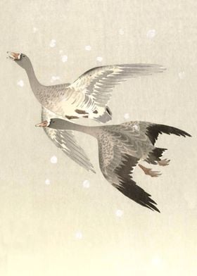 Geese Flying in Snow Print