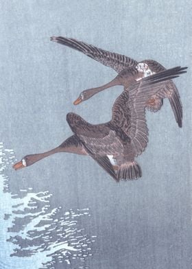 Geese in Flight Woodblock